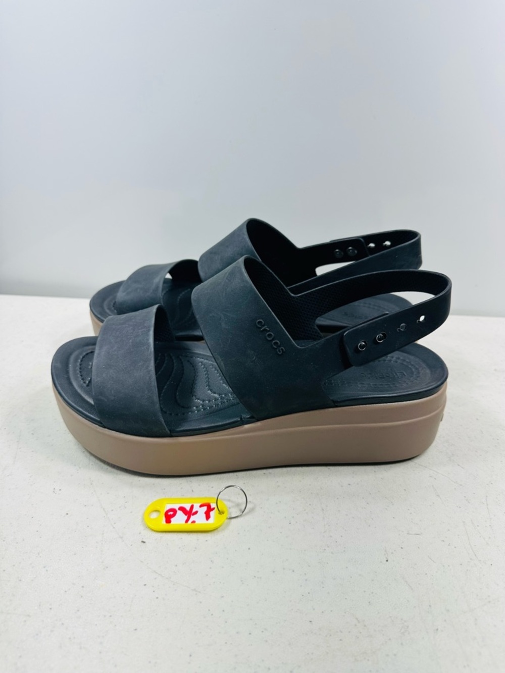 Crocs Women's Black/Mushroom Brooklyn Low Wedge Sandals size 9